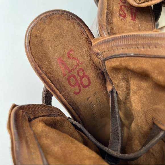 NEW A.S.98 Cognac Brown Distressed Leather Slouchy Strap Western Sandals Heels - Picture 7 of 14